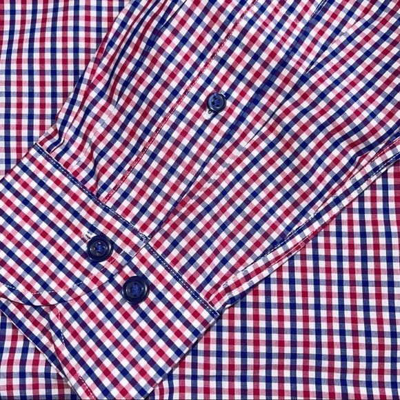 Men's 15.5 Buttoned Down Slim Fit Blue Red Tattersall Check Casual Dress… - Picture 7 of 10